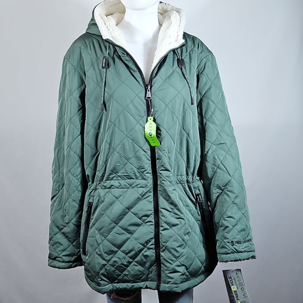 NWT Free Country Swith It Up Cloud Lite Reversible Quilted Coat In Bayleaf Green - Picture 5 of 16